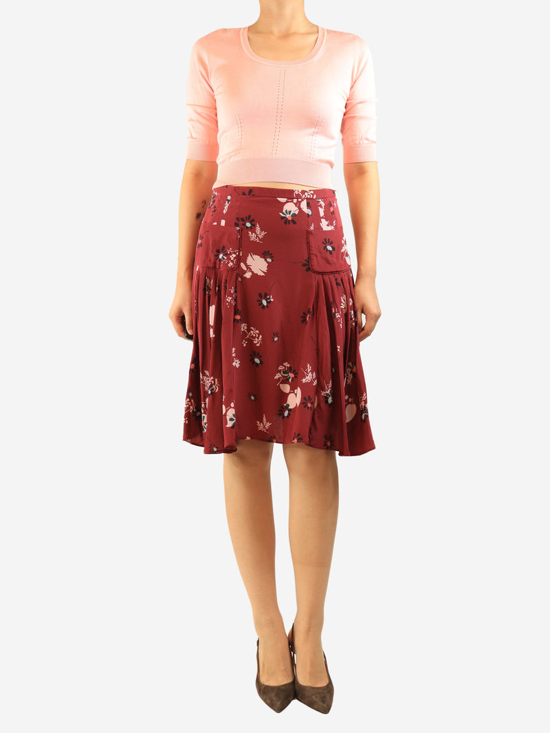 Red floral printed silk skirt - size UK 10 Skirts Valentino 