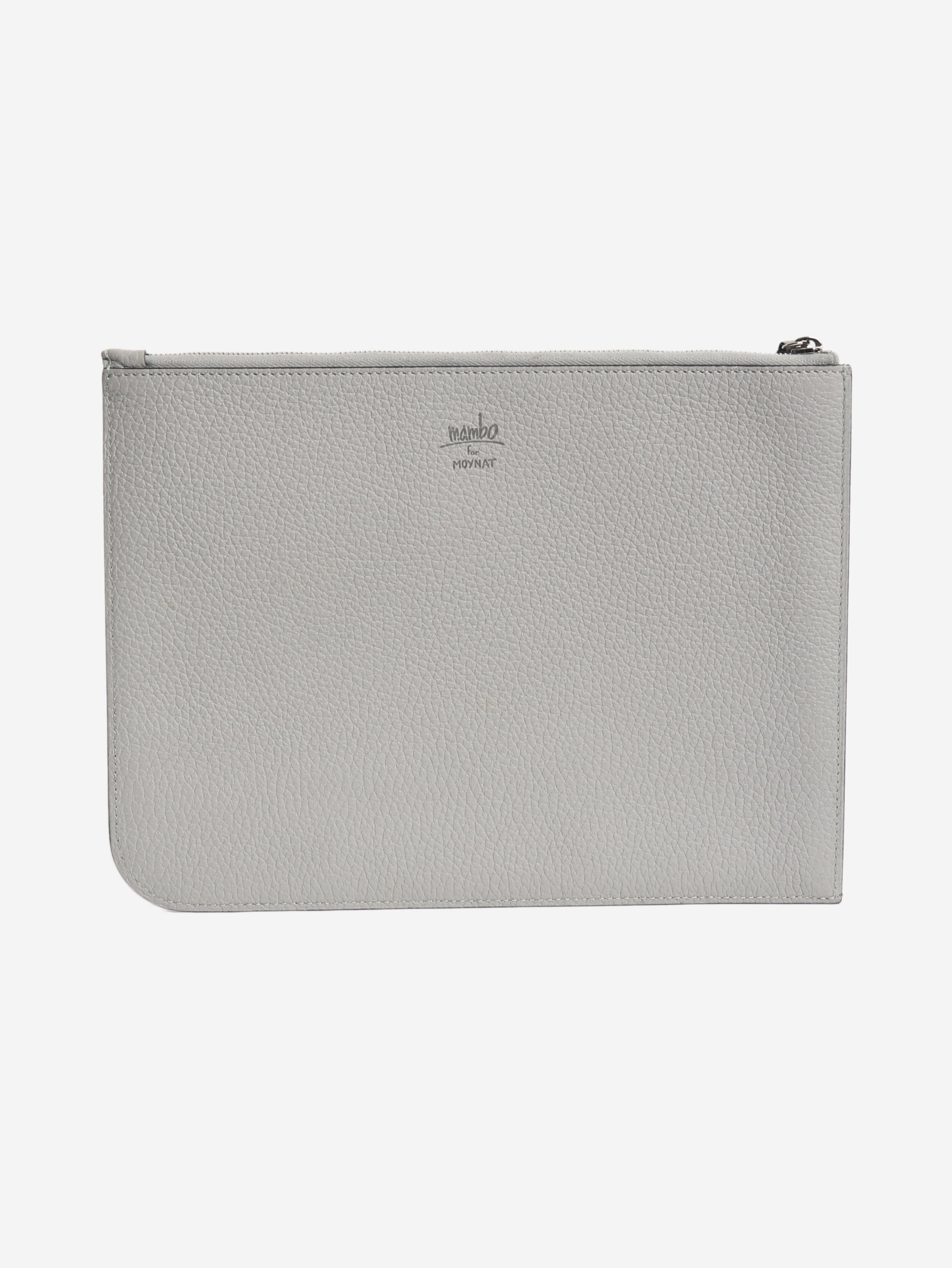 Grey leather zipped pouch Clutch bags Moynat 