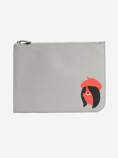 Grey leather zipped pouch Clutch bags Moynat 