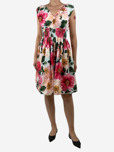 Dolce & Gabbana Pink floral-printed shirred waist dress - size UK 12