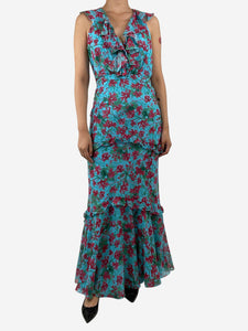 Saloni Blue Rita tiered maxi dress - size UK 12