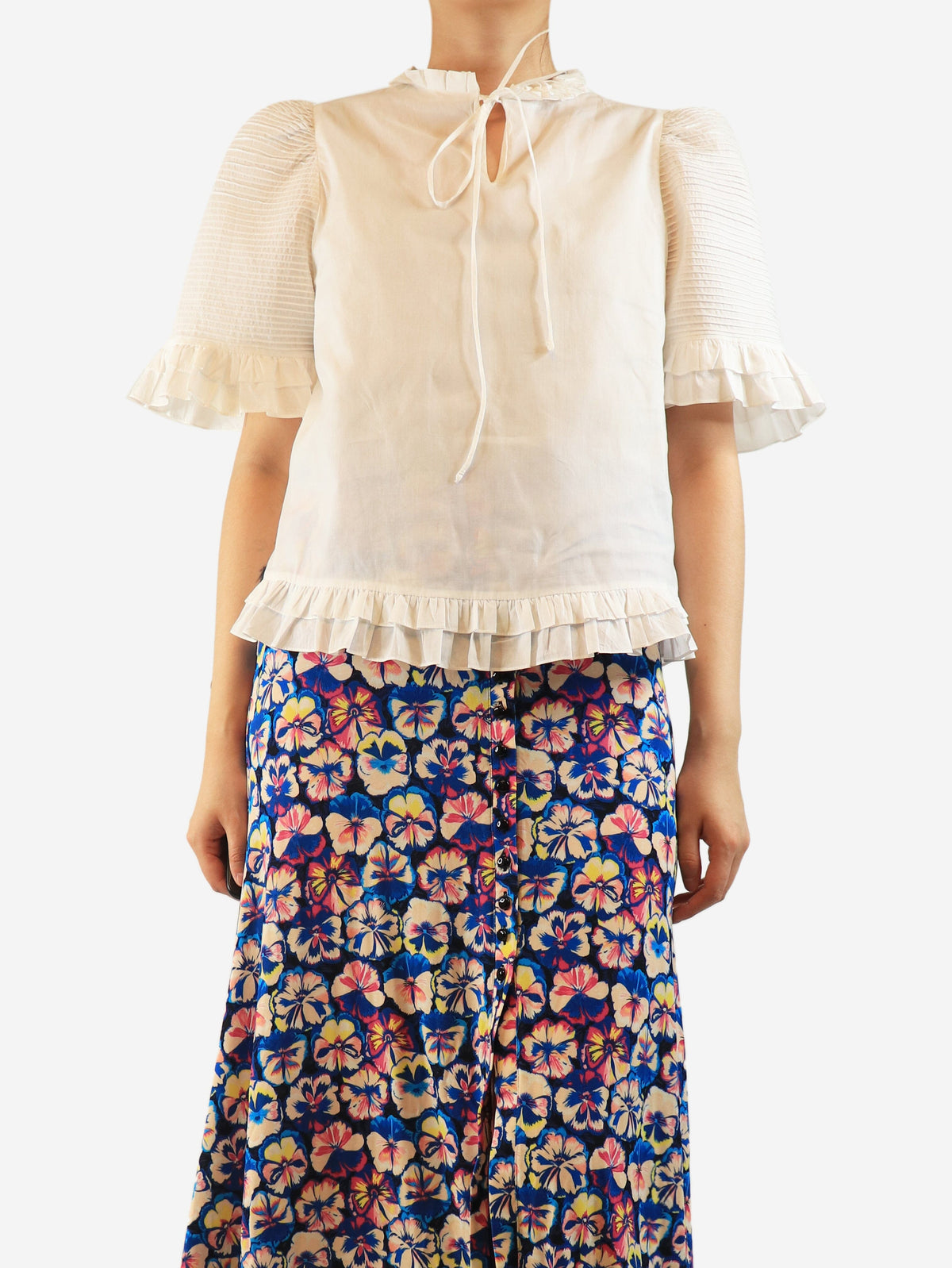 White sheer ruffled blouse - size S Tops Horror Vacui 