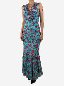 Saloni Blue Rita tiered maxi dress - size UK 12