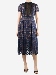 self-portrait Blue broderie anglaise cotton midi dress - size UK 8