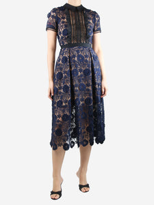 self-portrait Blue broderie anglaise cotton midi dress - size UK 8