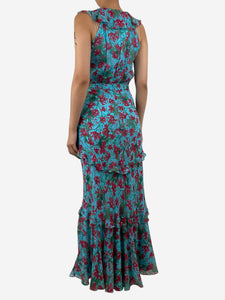 Saloni Blue Rita tiered maxi dress - size UK 12