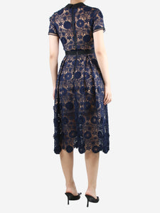 self-portrait Blue broderie anglaise cotton midi dress - size UK 8