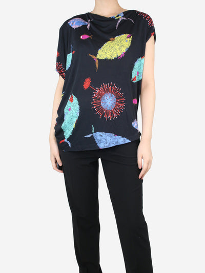 Black floral printed top - size UK 10 Tops Emilio Pucci 