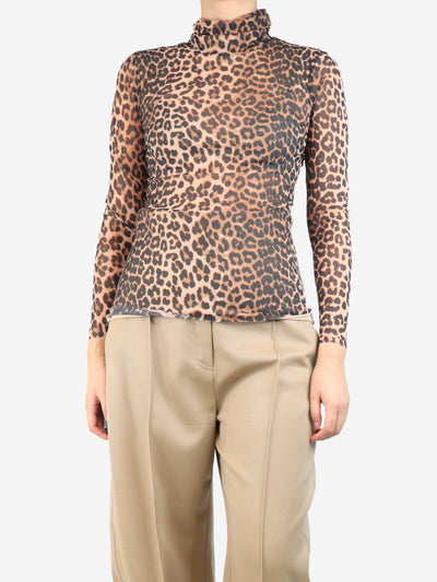 Brown leopard mesh top - size UK 10 Tops Ganni 