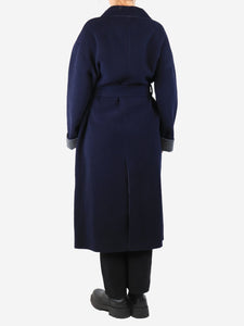 Bonpoint Dark blue and grey belted long cashmere coat - size UK 14