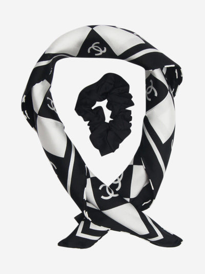 Black checked silk neck tie Scarves Chanel 