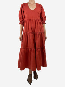 Co Rust cotton-blend tiered midi dress - size S