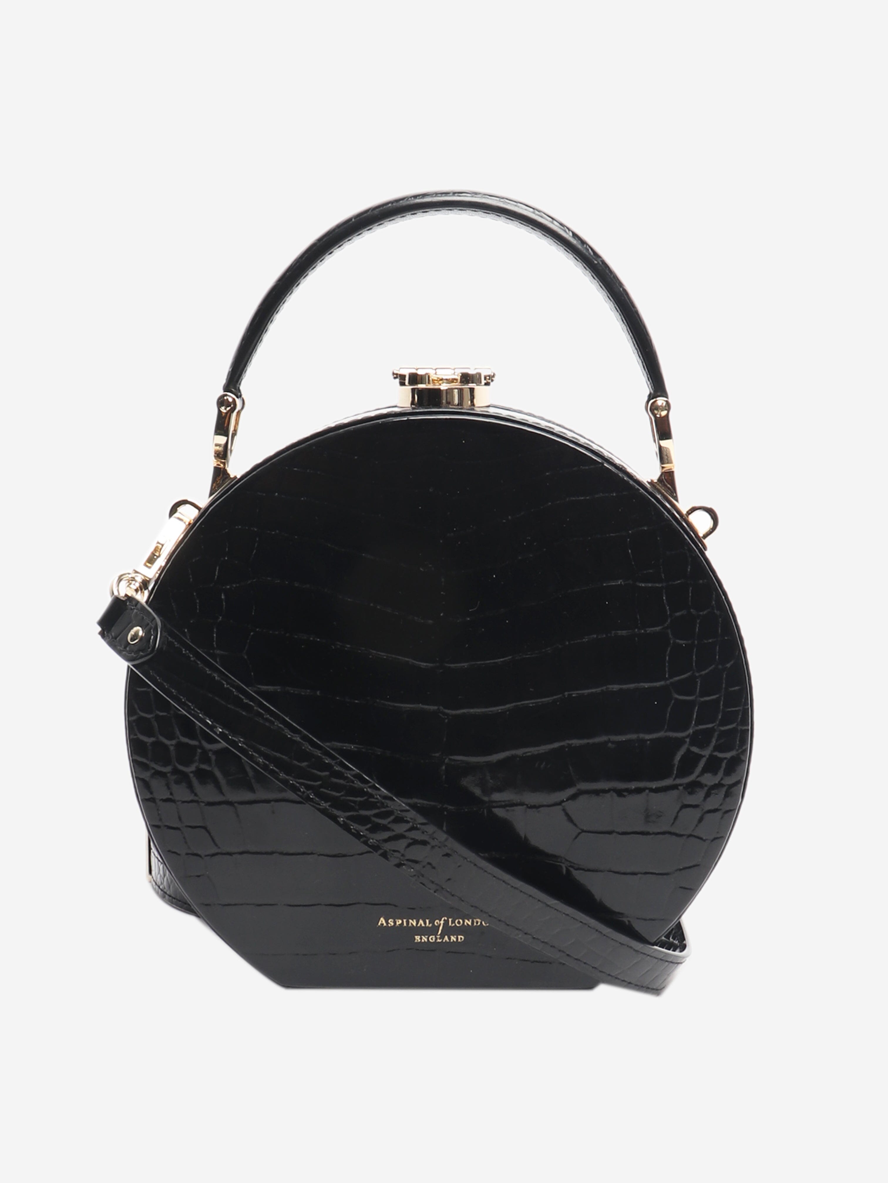 Black patent croc hat box bag Shoulder bags Aspinall 
