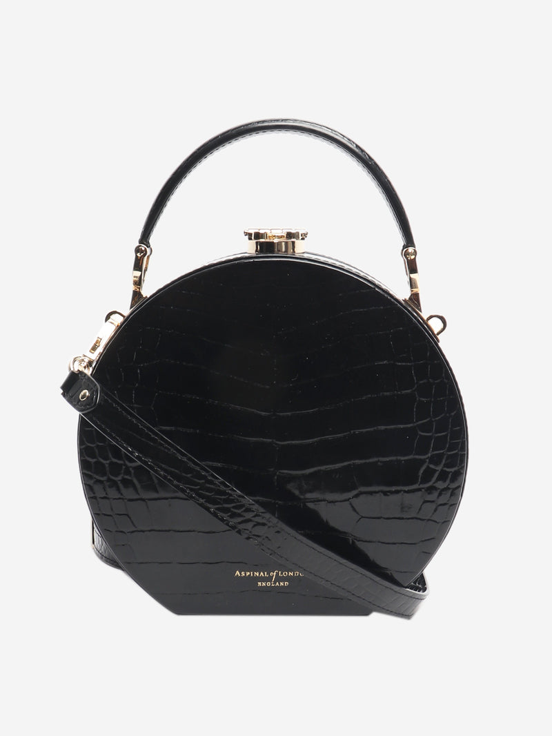 Black patent croc hat box bag Shoulder bags Aspinall 