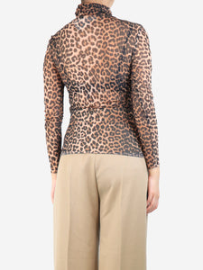 Ganni Brown leopard mesh top - size UK 10