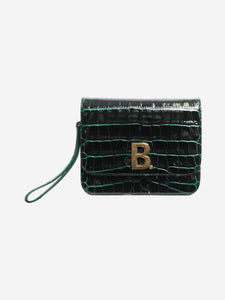 Balenciaga Green B croc-embossed leather bag