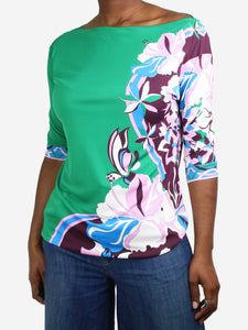 Emilio Pucci Green floral printed top - size UK 14