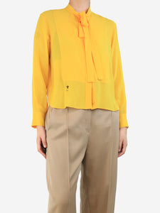 Christian Dior Yellow silk tie-neck blouse - size UK 8