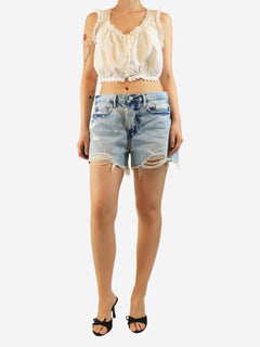 Blue ripped denim shorts - size UK 12 Shorts Frame 