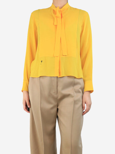 Yellow silk tie-neck blouse - size UK 8 Tops Christian Dior 