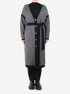 Black belted longline cardigan - size M Knitwear Eres 