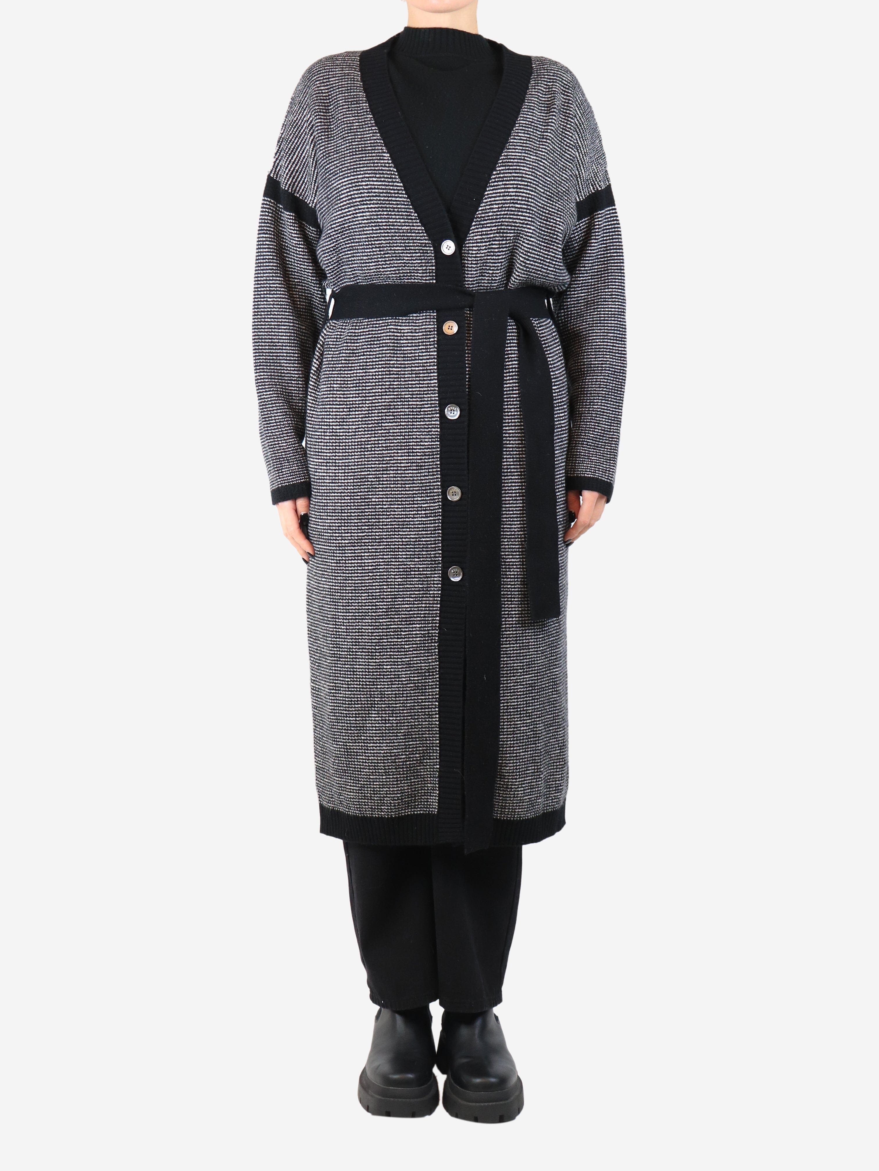 Black belted longline cardigan - size M Knitwear Eres 