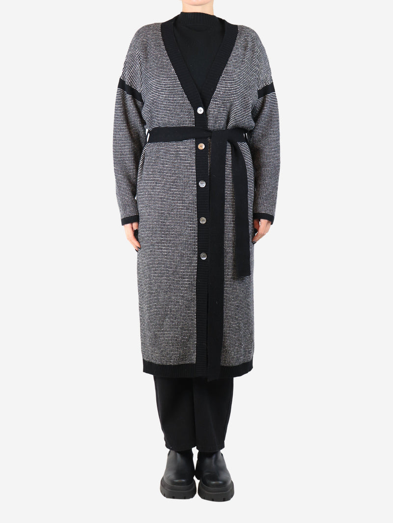 Black belted longline cardigan - size M Knitwear Eres 