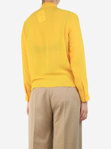 Christian Dior Yellow silk tie-neck blouse - size UK 8