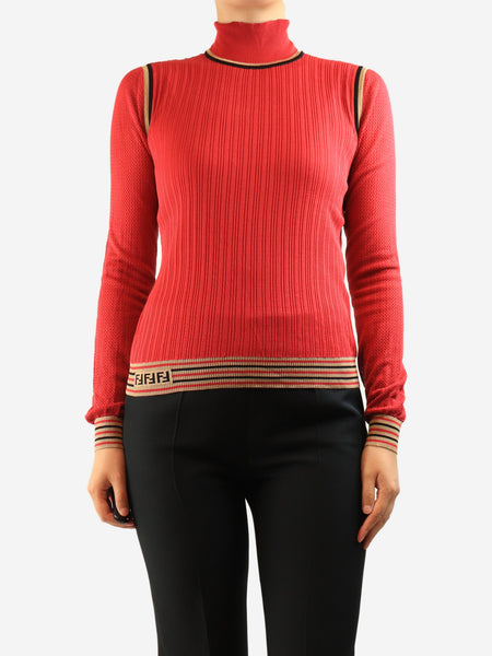 Red fine knit sweater - size UK 10 product image
