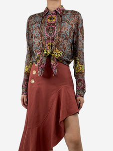 Etro Brown printed sheer silk shirt - size UK 14