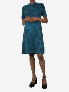 Bottega Veneta Teal short-sleeved patterned wool dress - size IT 38
