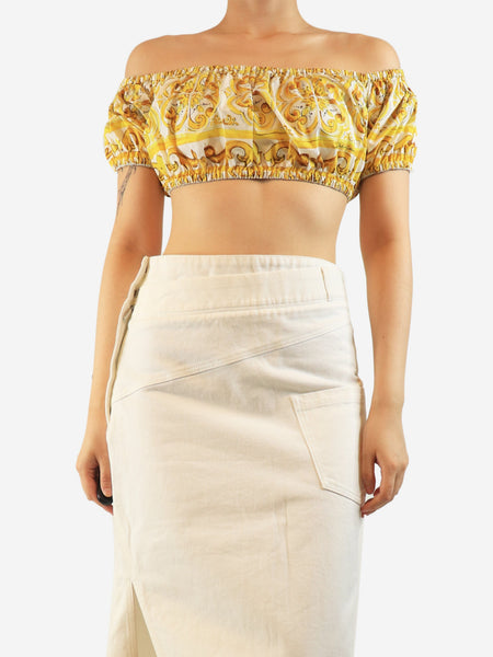 White and yellow off-shoulder cropped top - size UK 10 product image
