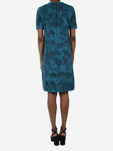 Bottega Veneta Teal short-sleeved patterned wool dress - size IT 38