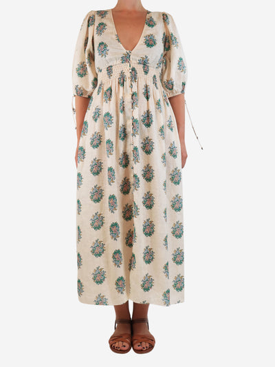 Cream floral linen midi dress - size UK 10 Dresses Zimmermann 