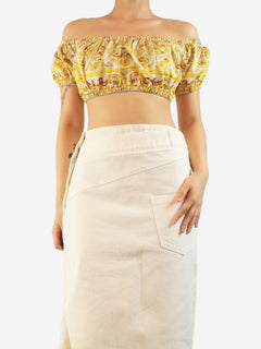 White and yellow off-shoulder cropped top - size UK 10 Tops Dolce & Gabbana 