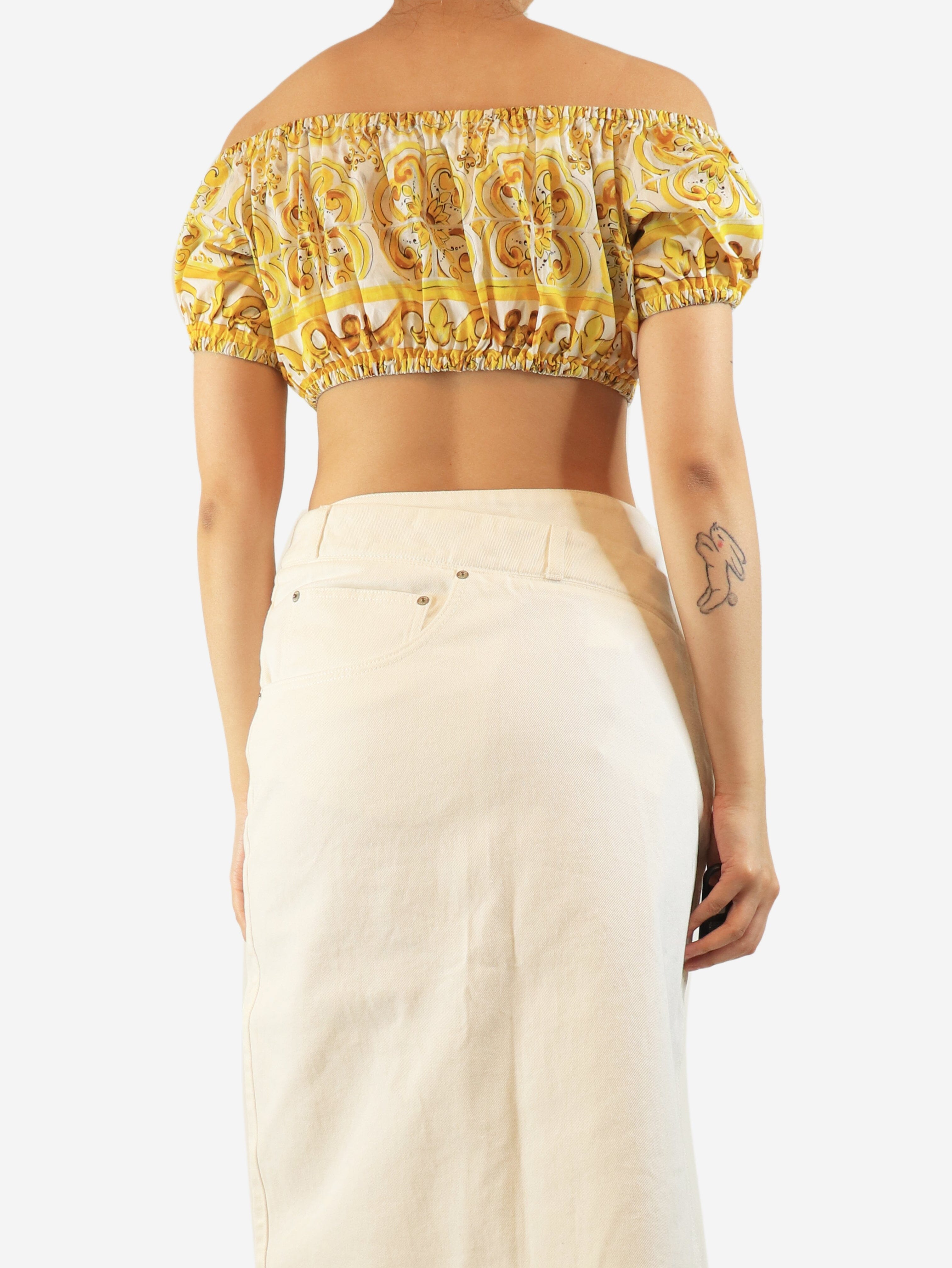 White and yellow off-shoulder cropped top - size UK 10 Tops Dolce & Gabbana 