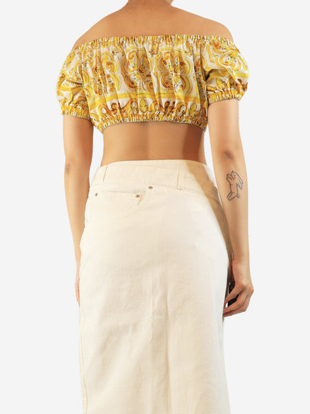 White and yellow off-shoulder cropped top - size UK 10 alternate image