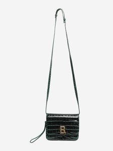 Balenciaga Green B croc-embossed leather bag