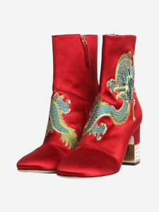 Gucci Red dragon patterned bejewelled satin boots - size EU 36