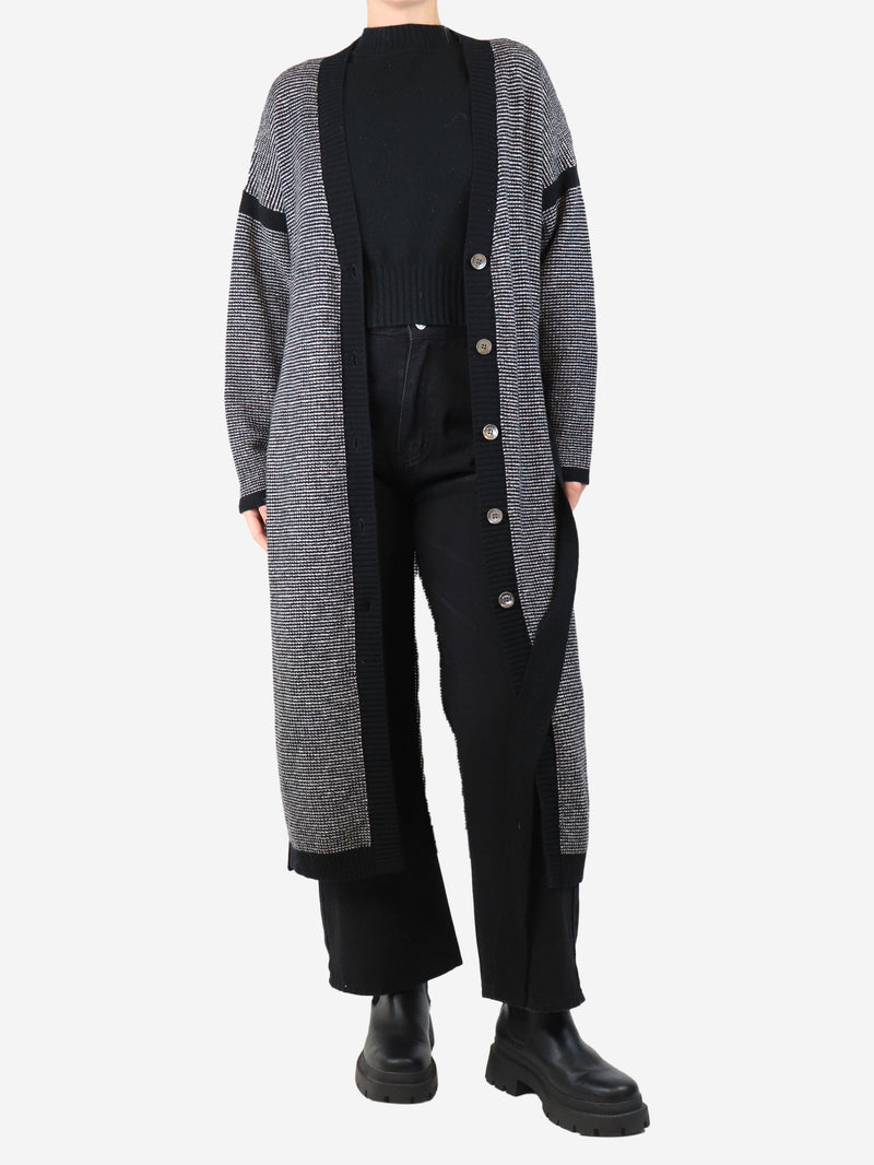 Black belted longline cardigan - size M Knitwear Eres 