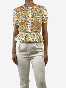 Loretta Caponi White floral shirred top - size S