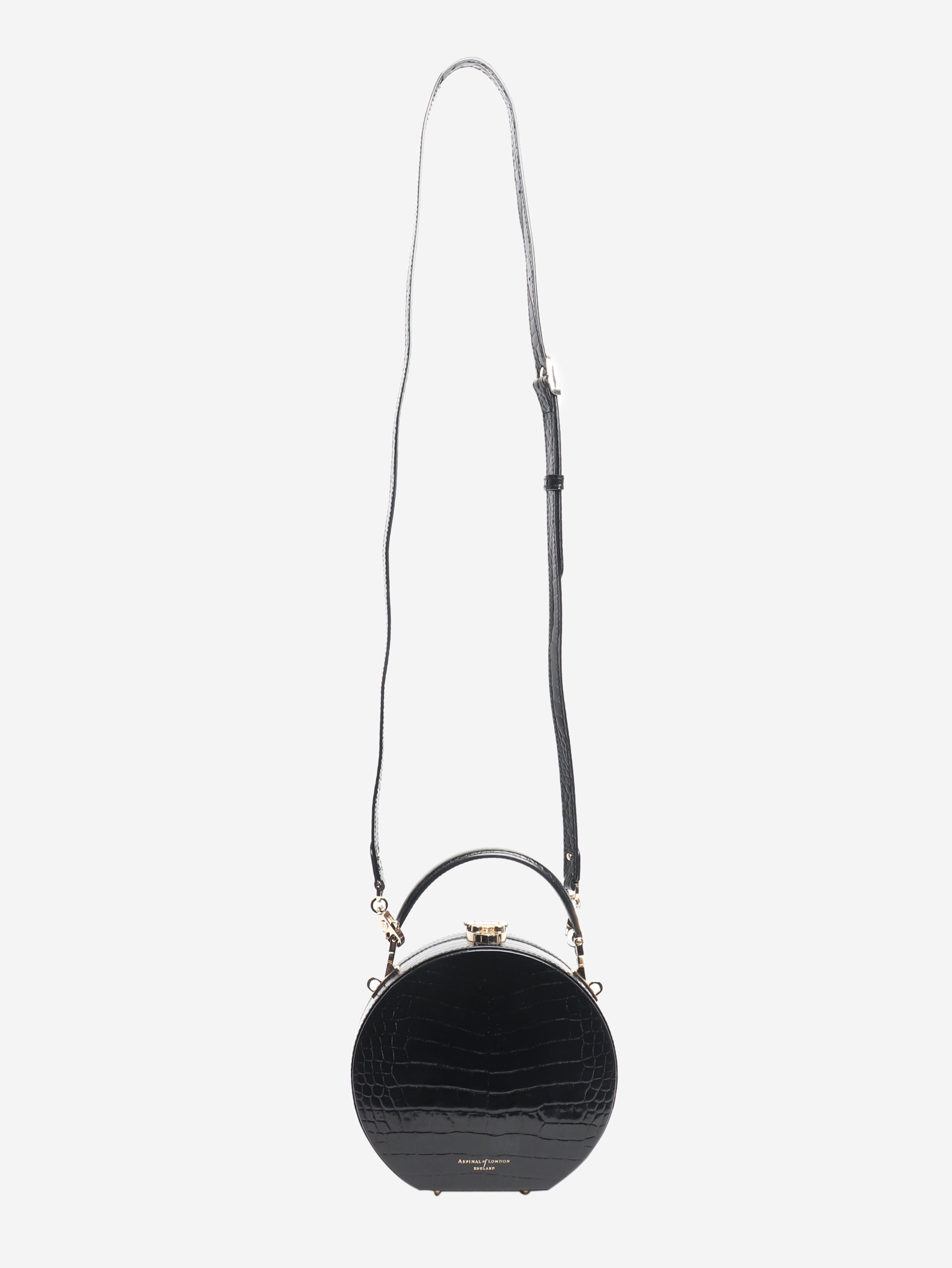 Black patent croc hat box bag Shoulder bags Aspinall 