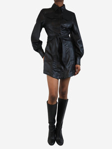 Jonathan Simkhai Black faux leather shirt dress - size UK 6