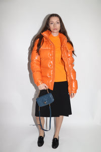 Moncler Orange hooded puffer jacket - size UK 14