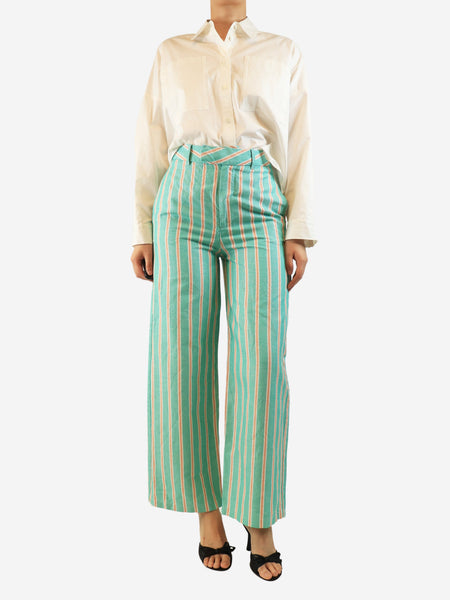 Green striped trousers - size UK 8 alternate image