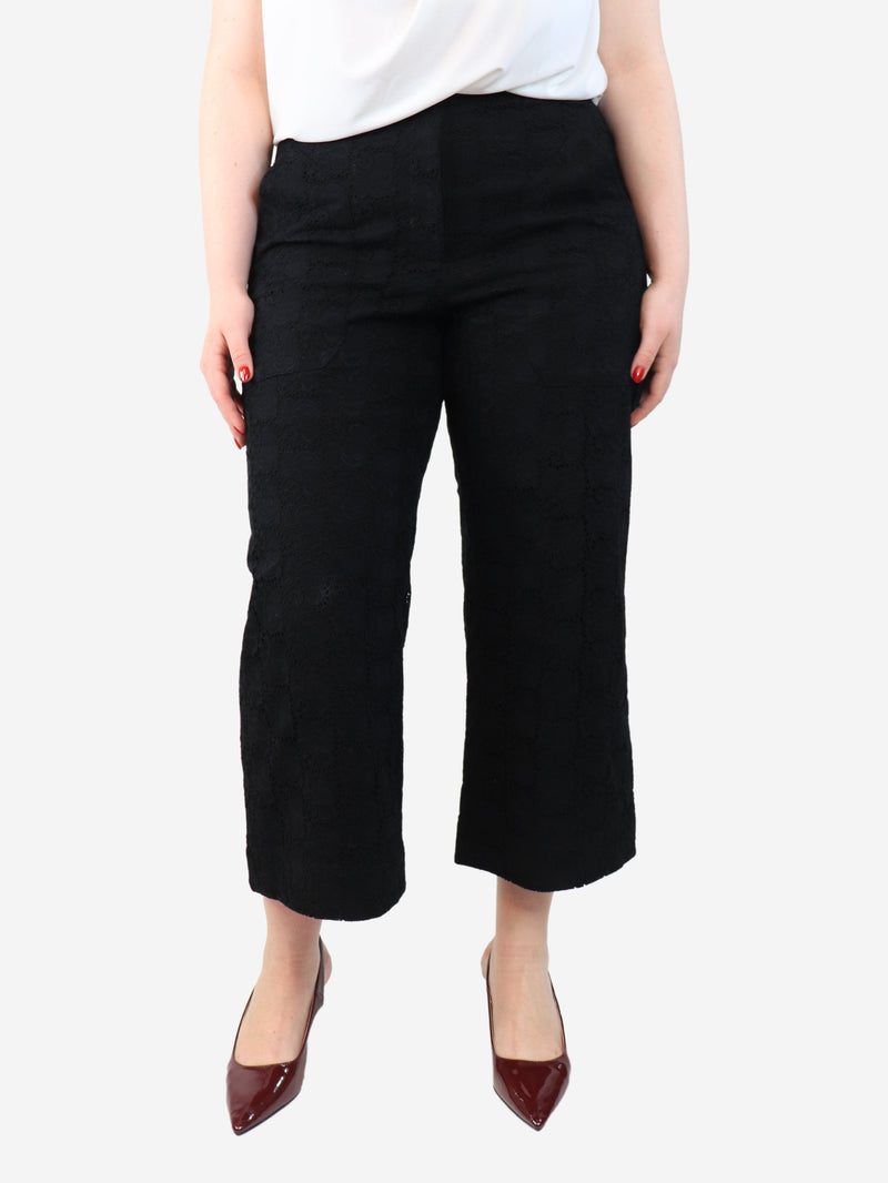Black broderie-anglaise trousers - size UK 14 Trousers Oscar De La Renta 