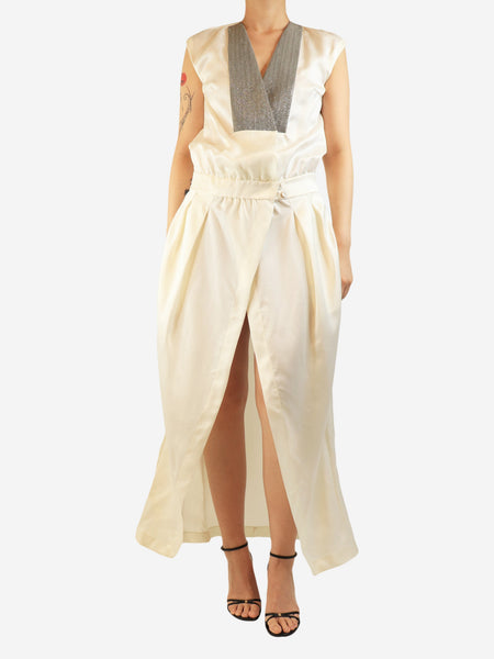 Cream v-neck monili maxi dress - size S product image