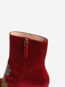 Gucci Red dragon patterned bejewelled satin boots - size EU 36