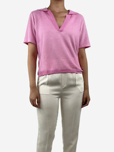 Allude Pink open-collar cotton-blend polo top - size S