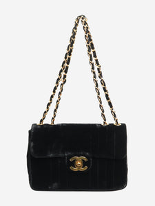 Chanel Black vintage 1991 jumbo velour Mademoiselle shoulder bag